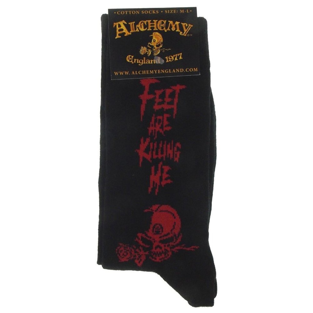 Alchemy of England Feet Are Killing Me Black Socks S/M M/L Gothic Skull Crew